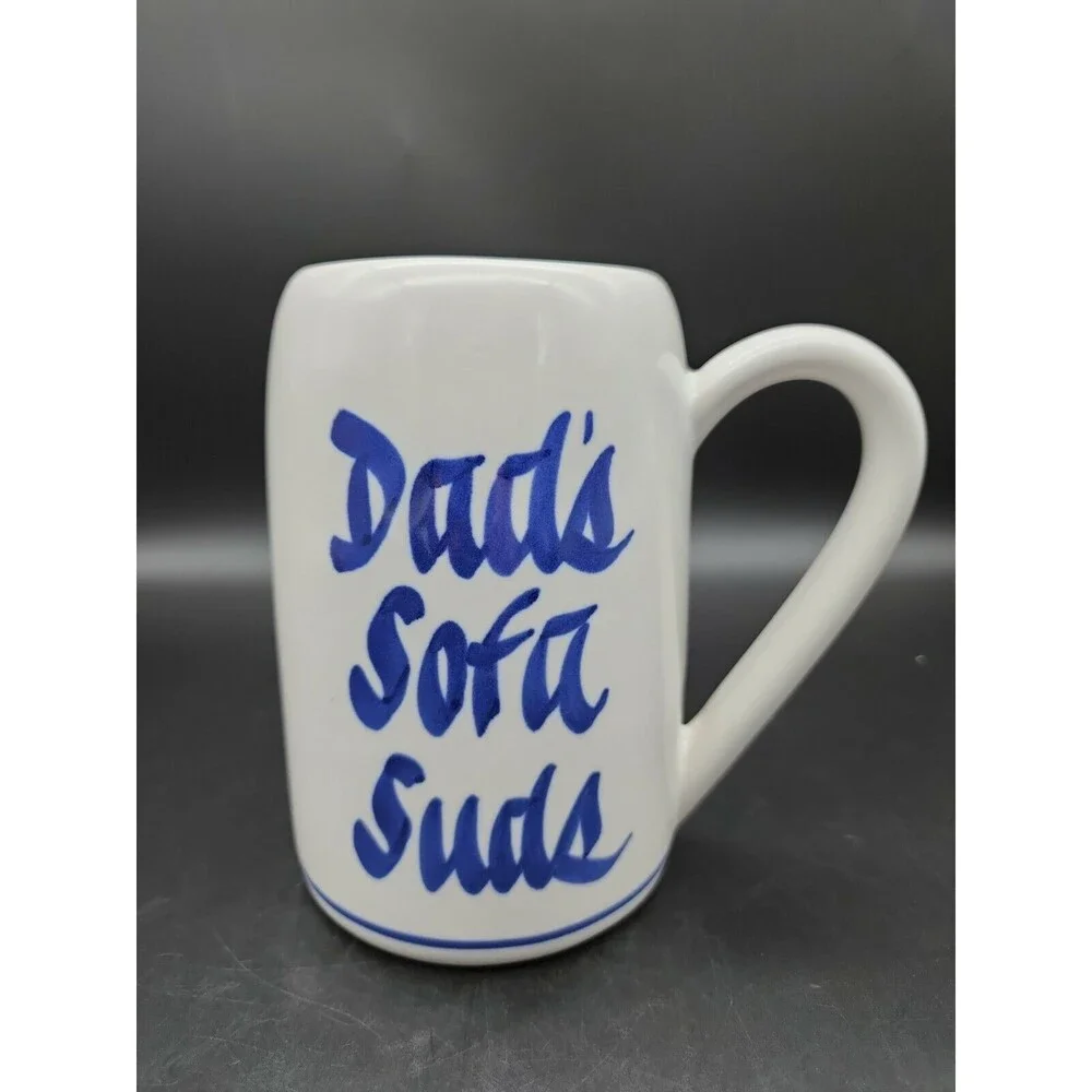Dad's Sofa Suds Pottery Stein Mug Father's Day Gift Idea Blue & White